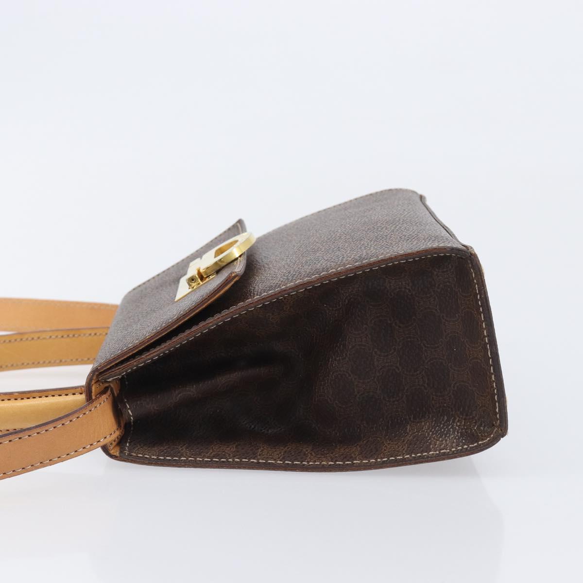 CELINE Macadam Canvas Hand Bag PVC Leather 2way Brown Gold Auth 125507