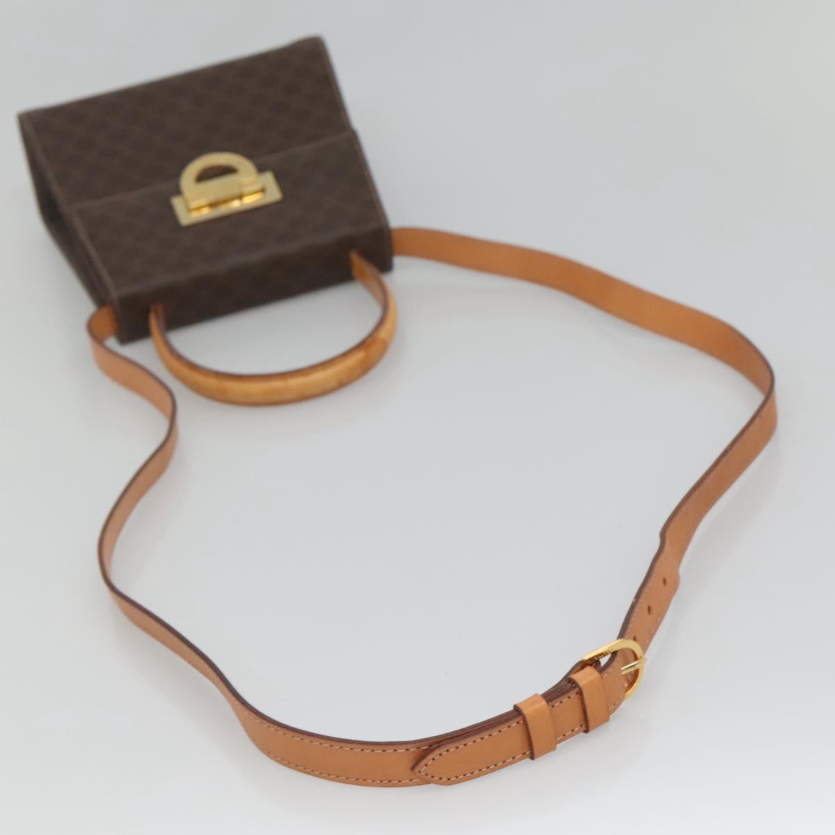 CELINE Macadam Canvas Hand Bag PVC Leather 2way Brown Gold Auth 125507
