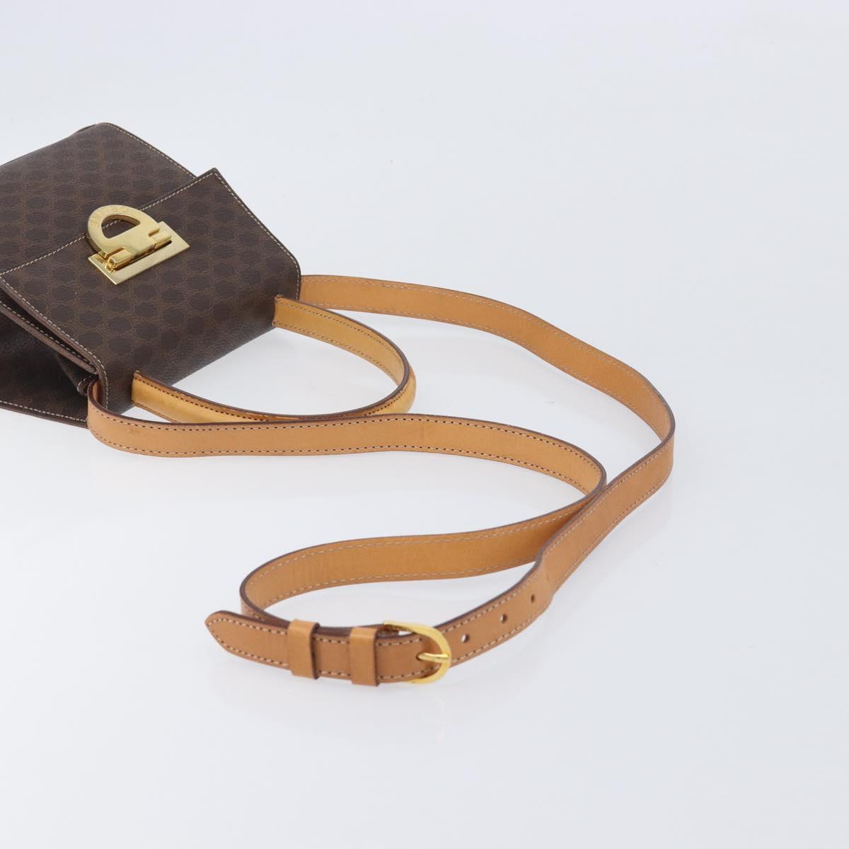 CELINE Macadam Canvas Hand Bag PVC Leather 2way Brown Gold Auth 125507
