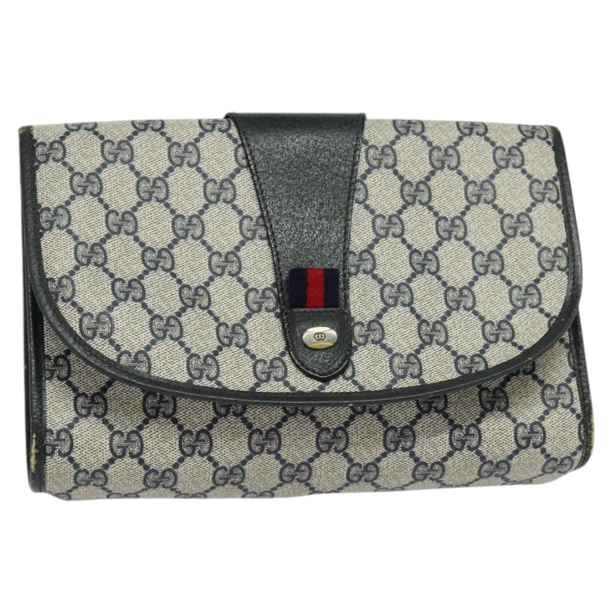 GUCCI GG Supreme Sherry Line Clutch Bag PVC Navy Gold 89 01 030 Auth 125515