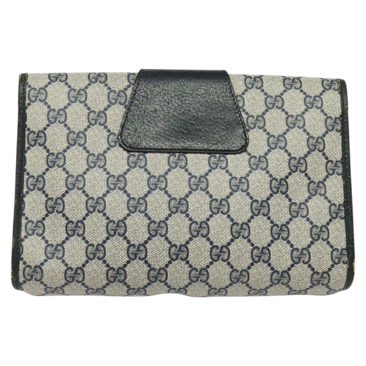 GUCCI GG Supreme Sherry Line Clutch Bag PVC Navy Gold 89 01 030 Auth 125515