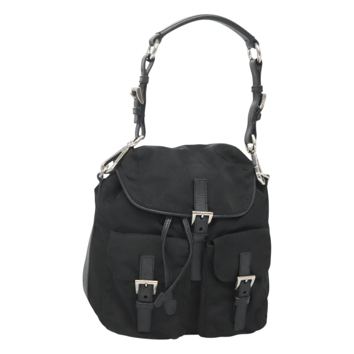 PRADA Shoulder Bag Nylon Black Silver Auth 125573