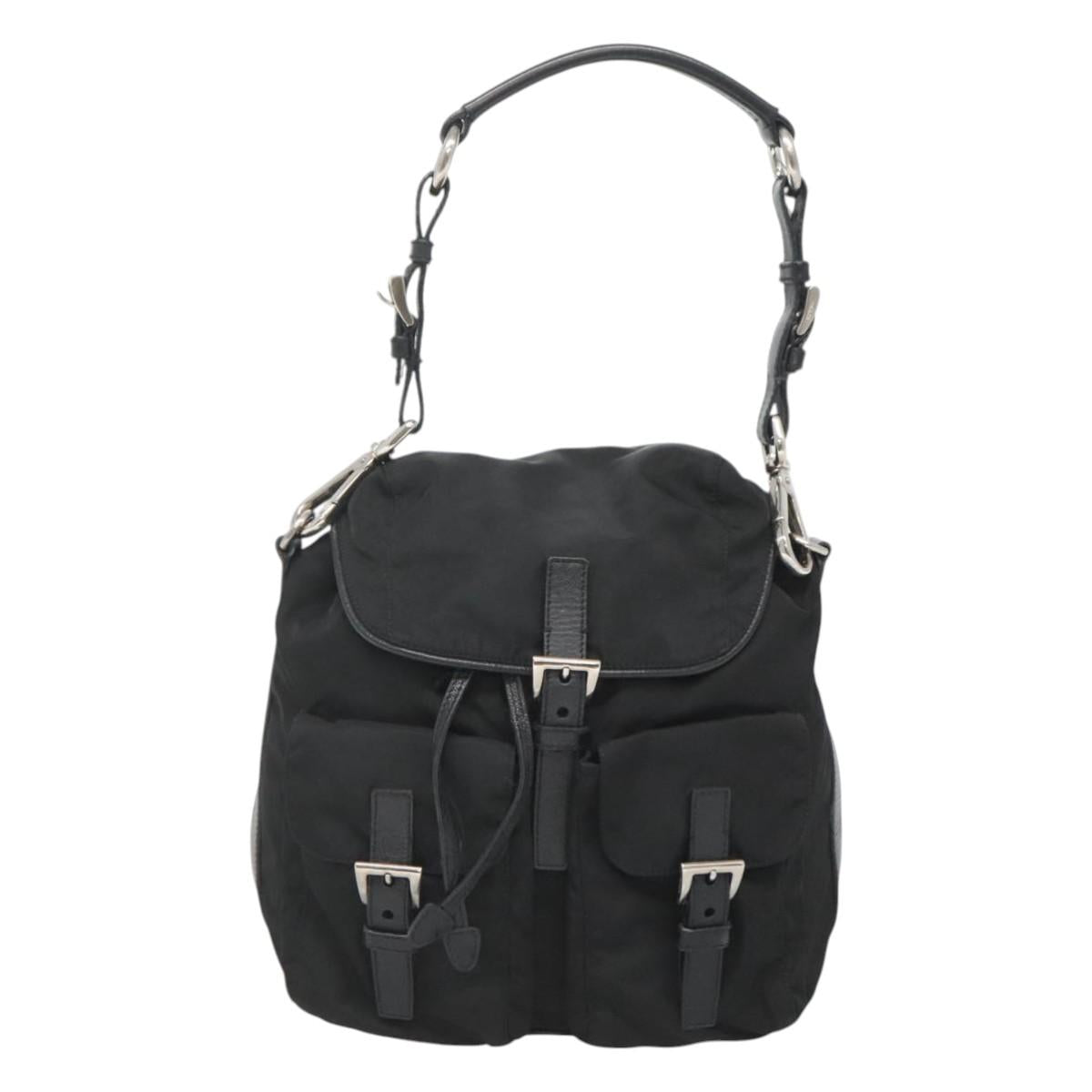 PRADA Shoulder Bag Nylon Black Silver Auth 125573