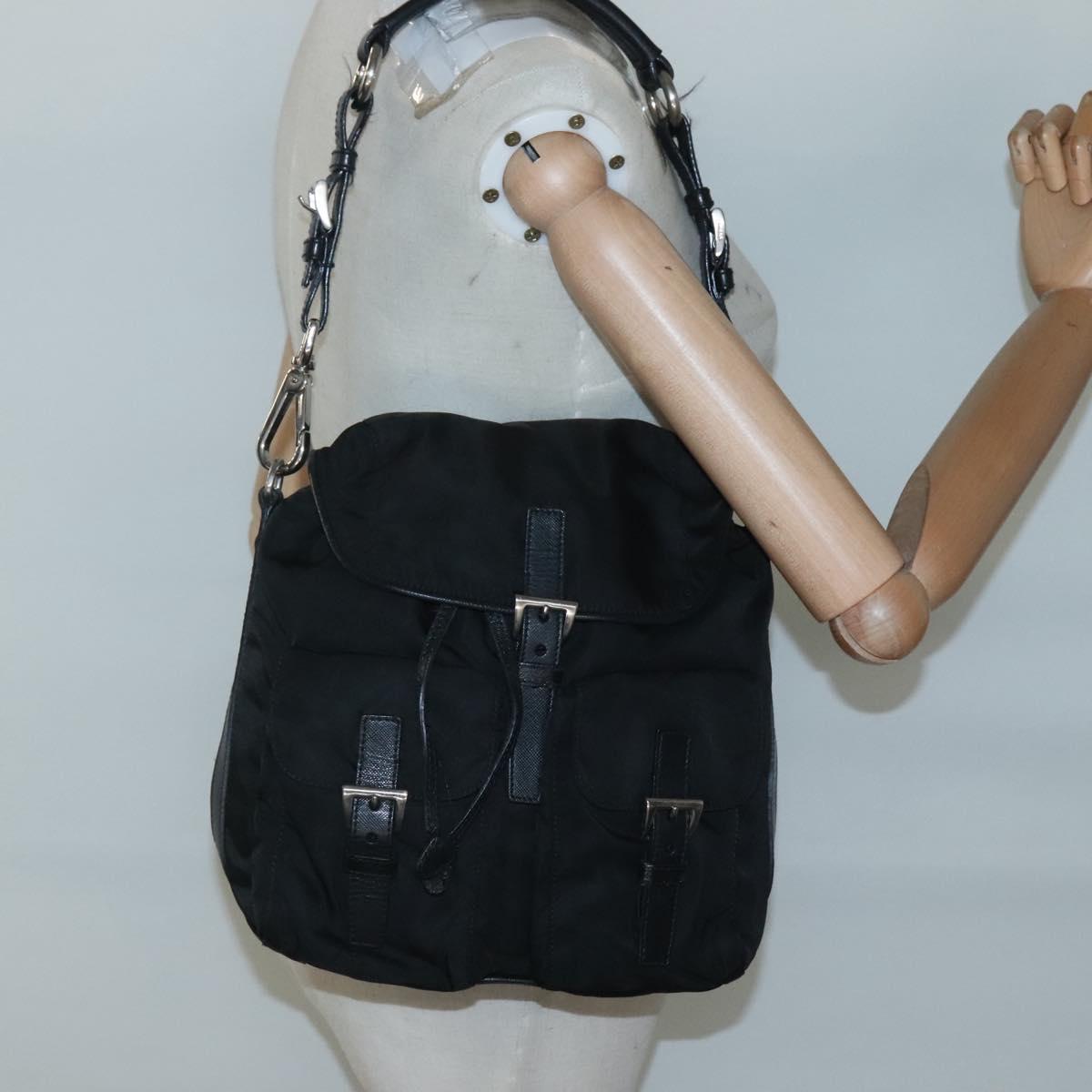 PRADA Shoulder Bag Nylon Black Silver Auth 125573
