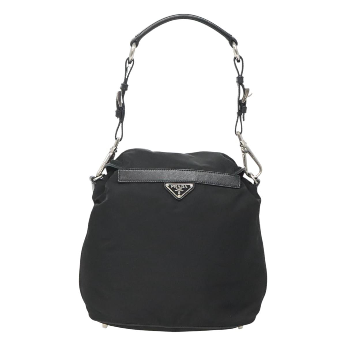 PRADA Shoulder Bag Nylon Black Silver Auth 125573