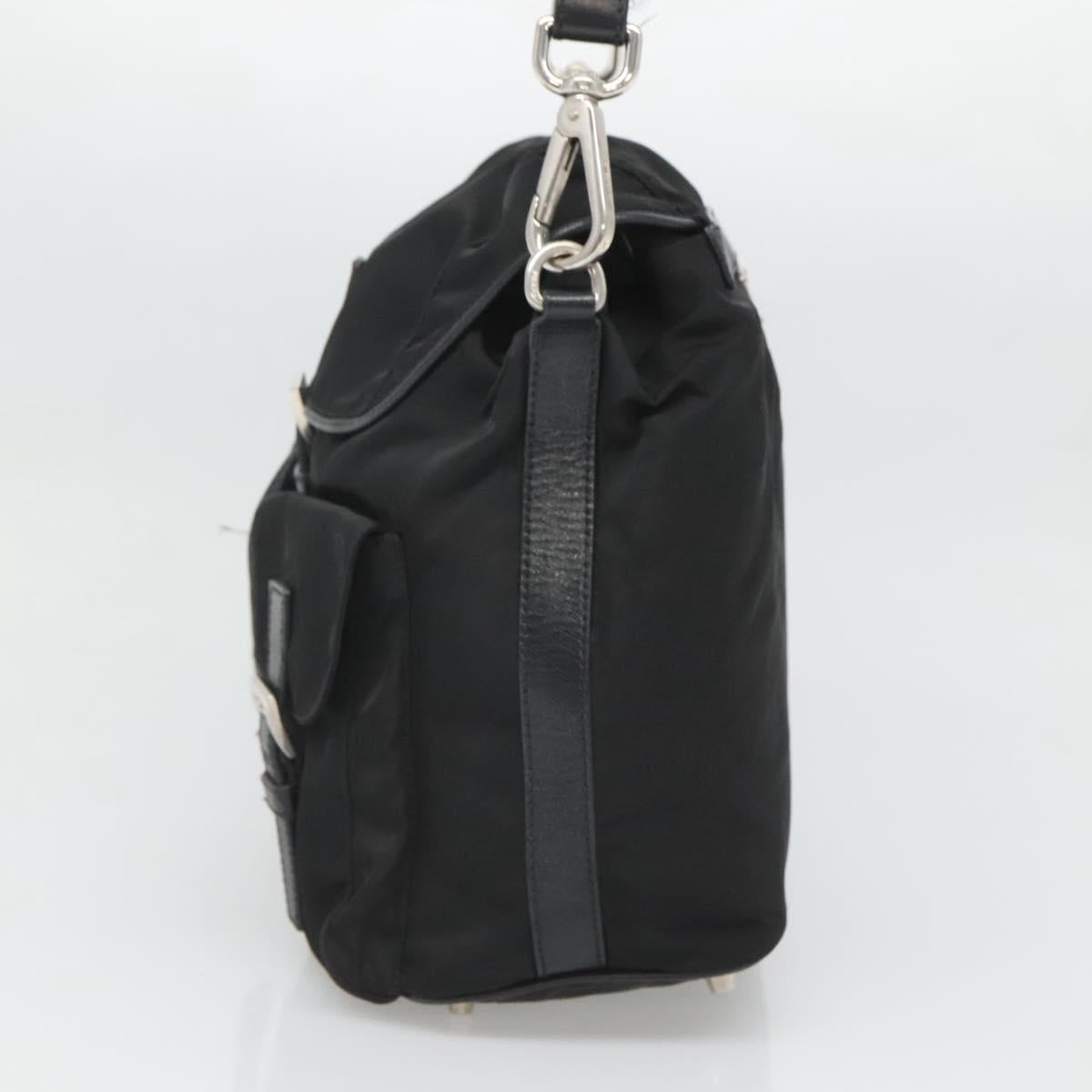 PRADA Shoulder Bag Nylon Black Silver Auth 125573