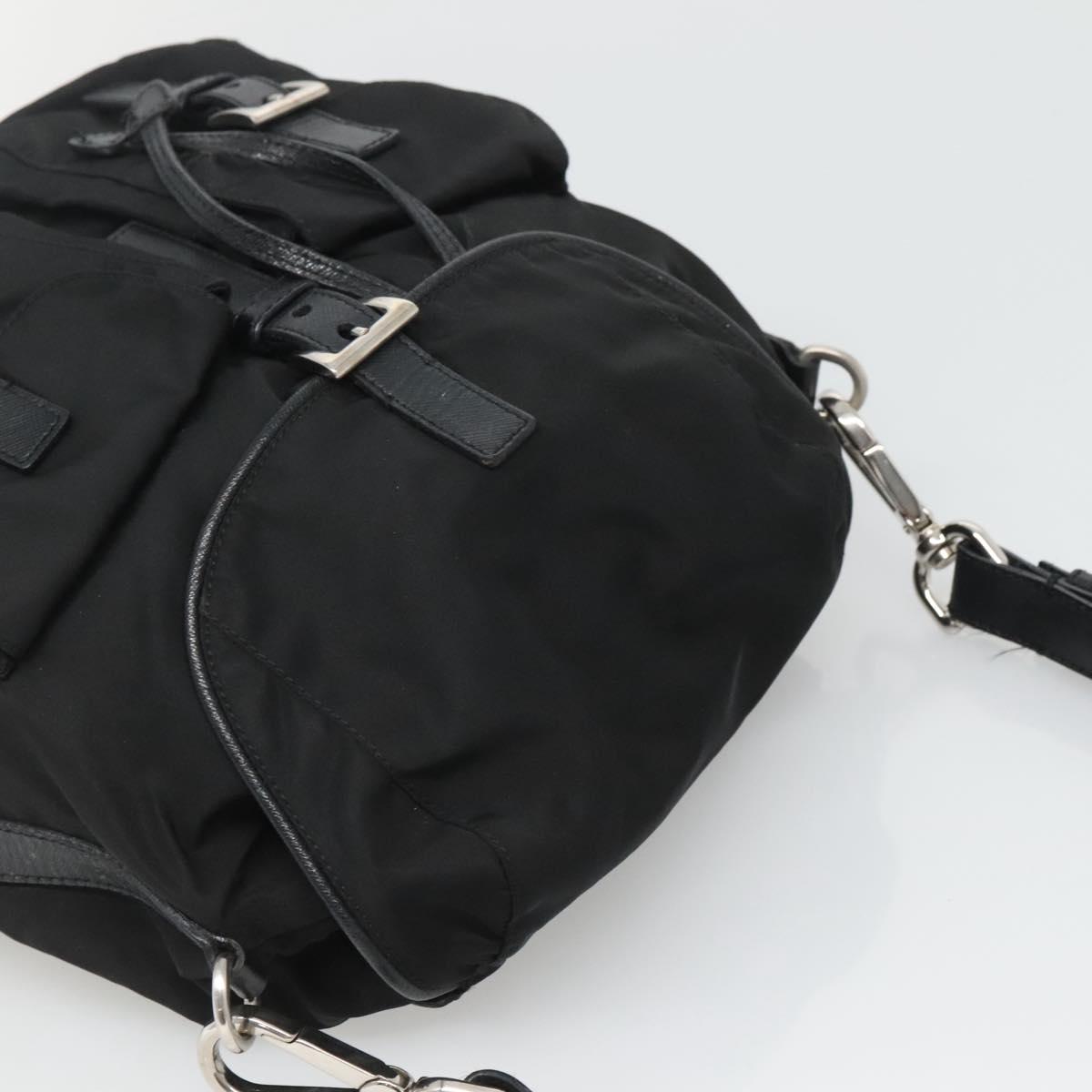 PRADA Shoulder Bag Nylon Black Silver Auth 125573