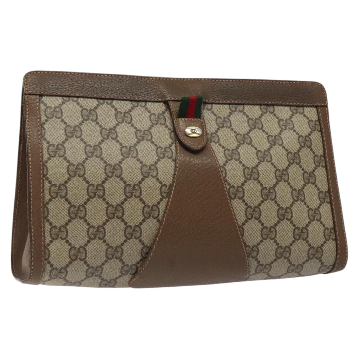 GUCCI GG Supreme Web Sherry Line Clutch Bag PVC Beige Gold 89 01 033 Auth 125610