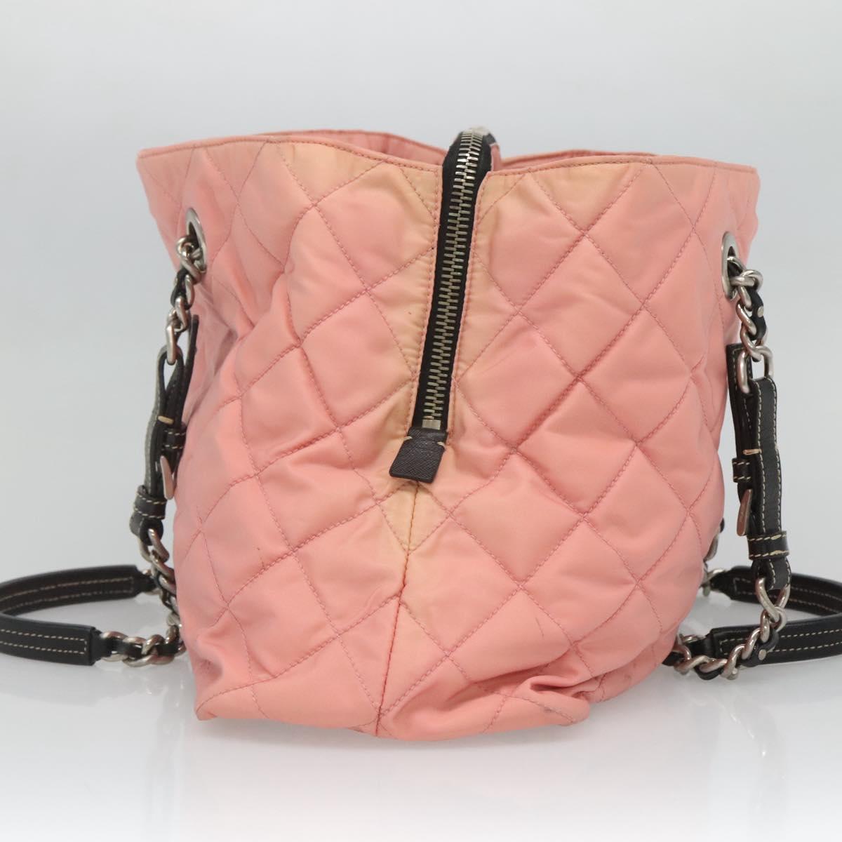 PRADA Chain Shoulder Bag Nylon Pink Silver Auth 125615