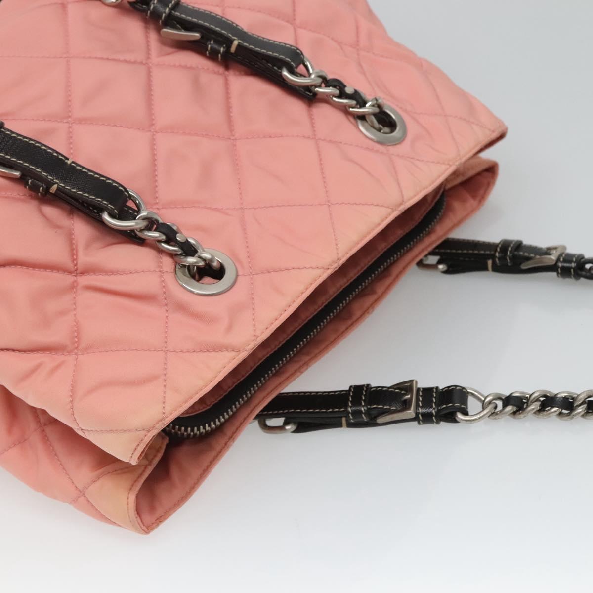 PRADA Chain Shoulder Bag Nylon Pink Silver Auth 125615