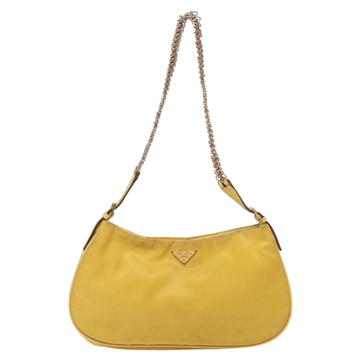 PRADA Chain Shoulder Bag Nylon Yellow Gold Auth 125617
