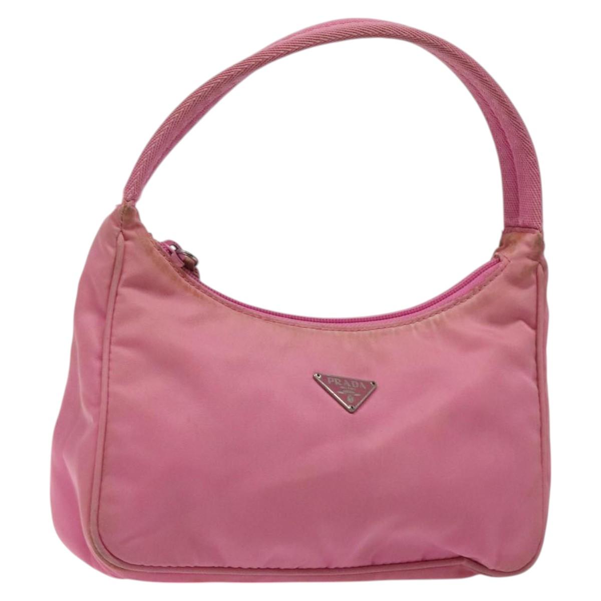 PRADA Hand Bag Nylon Pink Silver Auth 125627