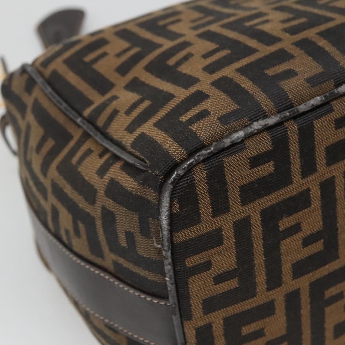 FENDI Zucca Canvas Vanity Pouch Black Brown Gold Auth 125642