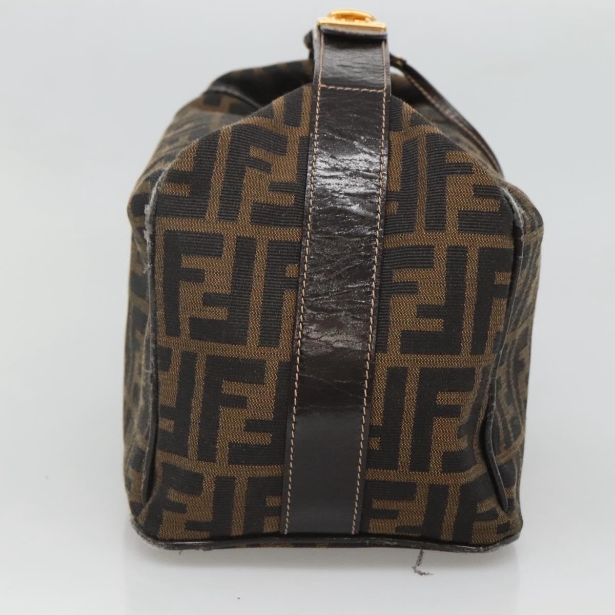 FENDI Zucca Canvas Vanity Pouch Black Brown Gold Auth 125642