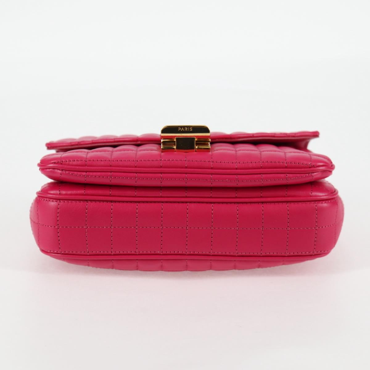 CELINE Chain Shoulder Bag Leather Pink Gold Auth 125657SAM