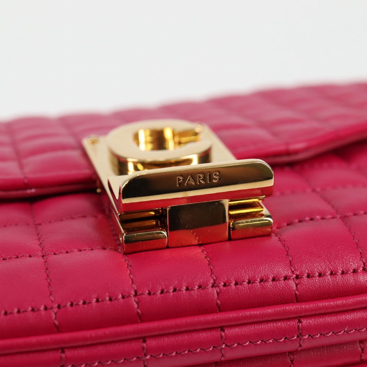 CELINE Chain Shoulder Bag Leather Pink Gold Auth 125657SAM