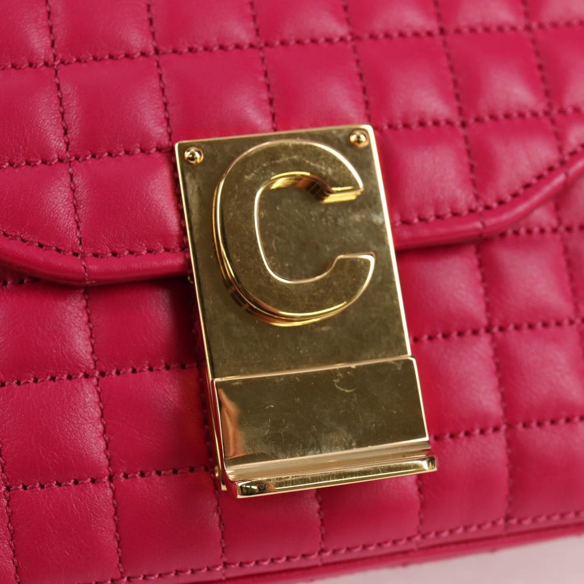 CELINE Chain Shoulder Bag Leather Pink Gold Auth 125657SAM