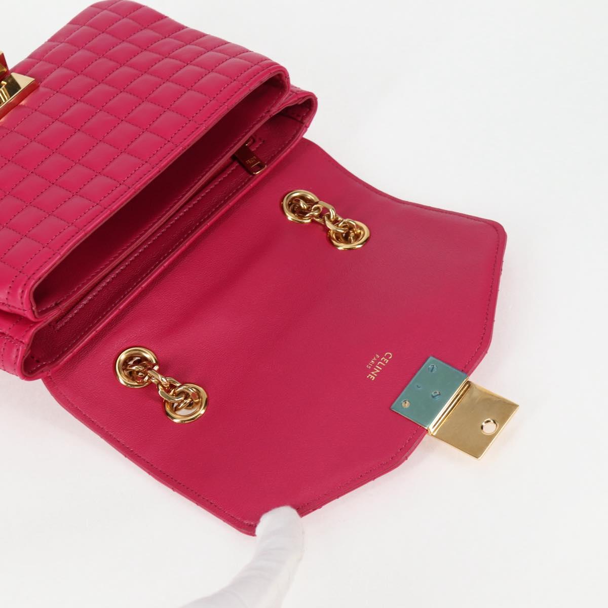 CELINE Chain Shoulder Bag Leather Pink Gold Auth 125657SAM