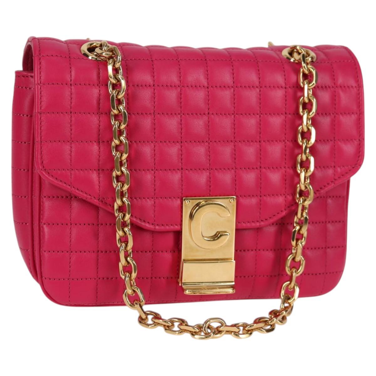 CELINE Chain Shoulder Bag Leather Pink Gold Auth 125657SAM