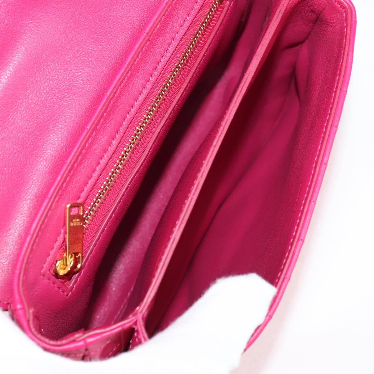 CELINE Chain Shoulder Bag Leather Pink Gold Auth 125657SAM
