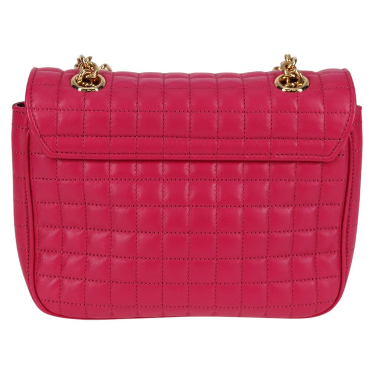 CELINE Chain Shoulder Bag Leather Pink Gold Auth 125657SAM