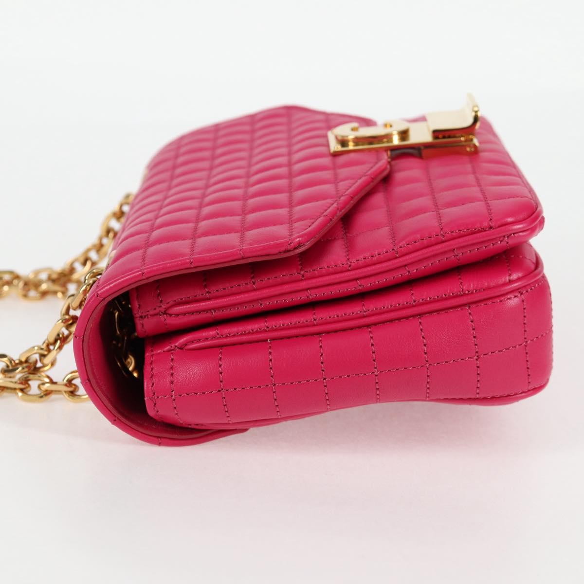 CELINE Chain Shoulder Bag Leather Pink Gold Auth 125657SAM