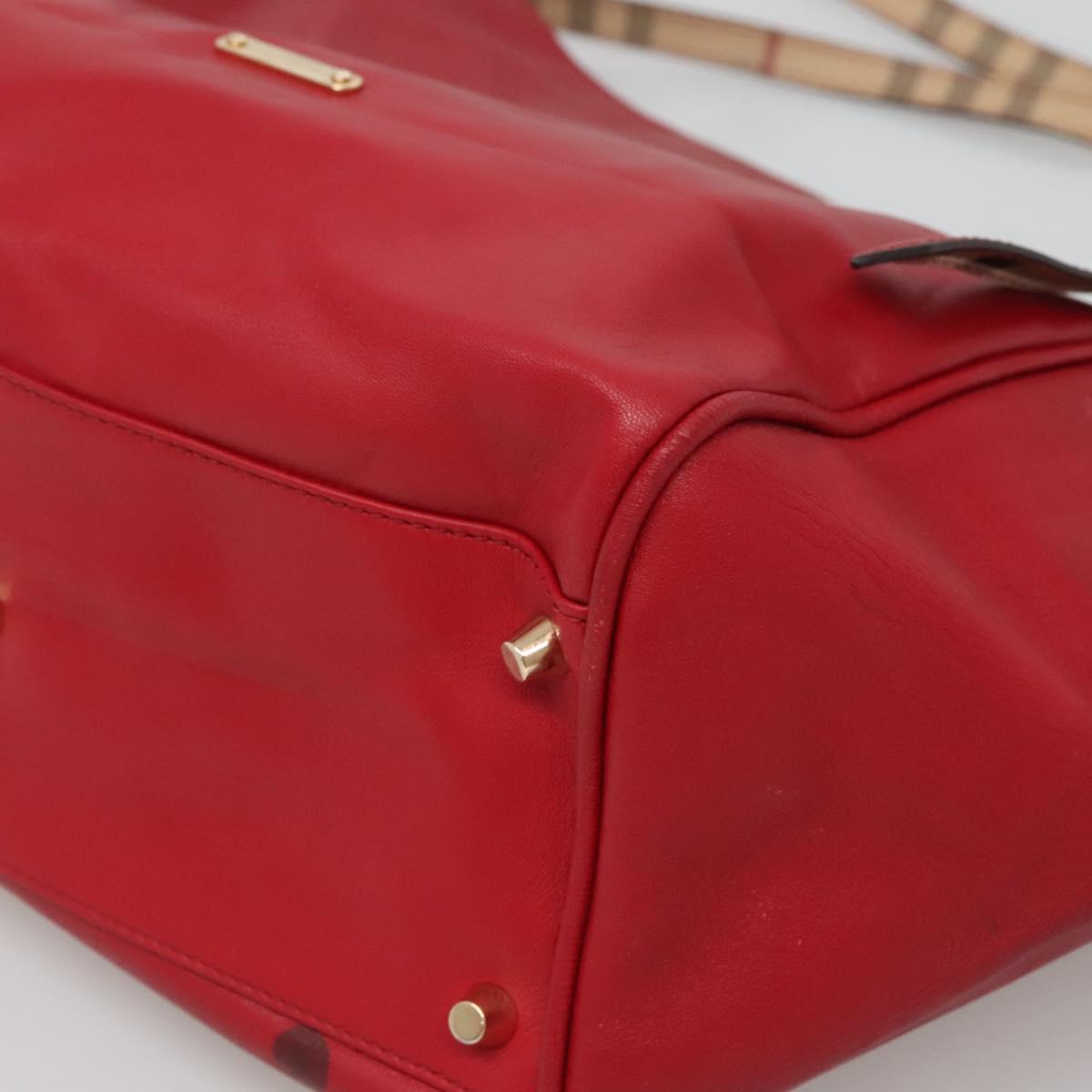 BURBERRY Tote Bag Leather Red Gold Auth 125684