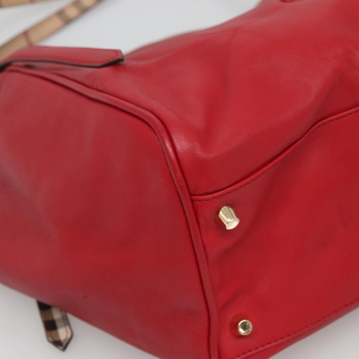 BURBERRY Tote Bag Leather Red Gold Auth 125684