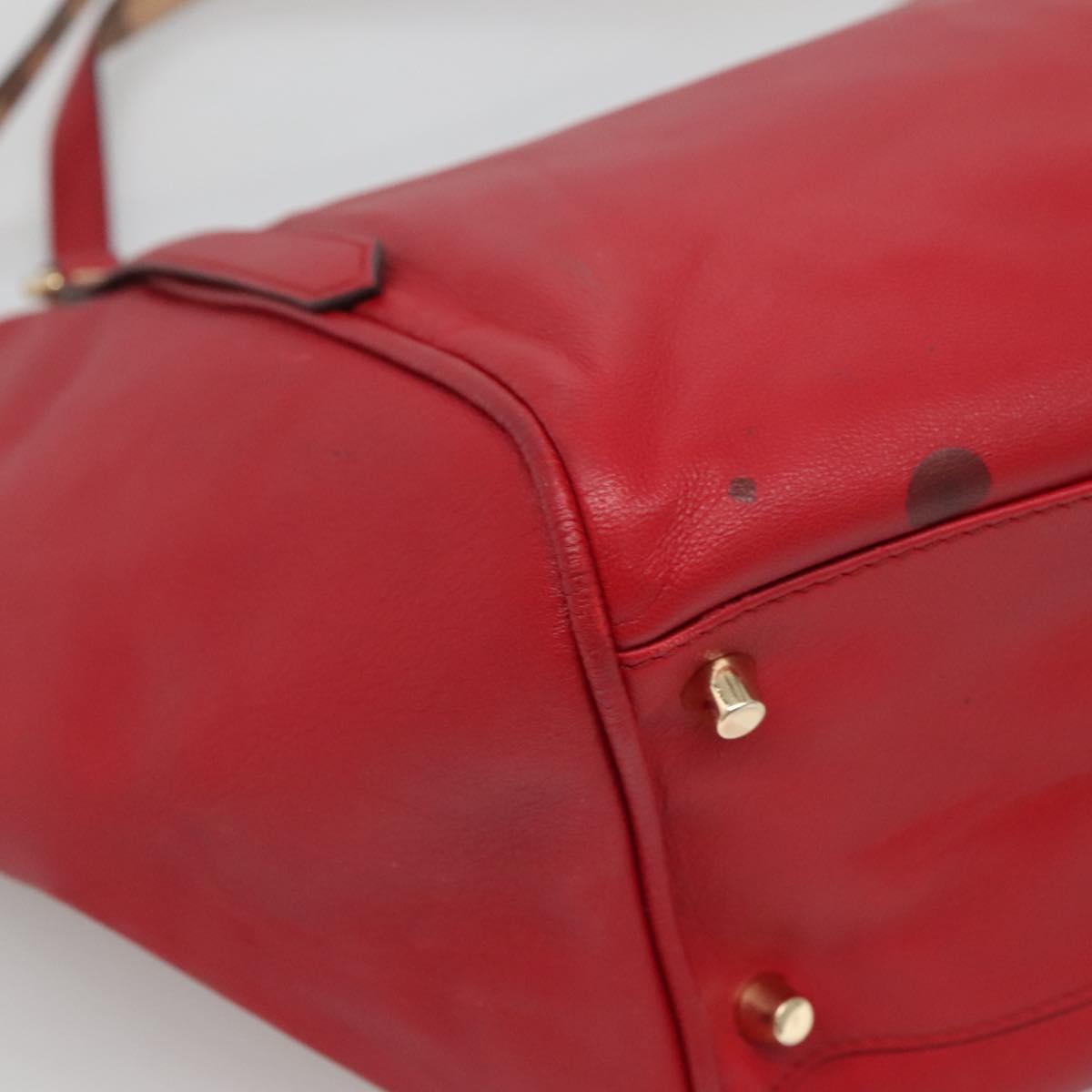 BURBERRY Tote Bag Leather Red Gold Auth 125684