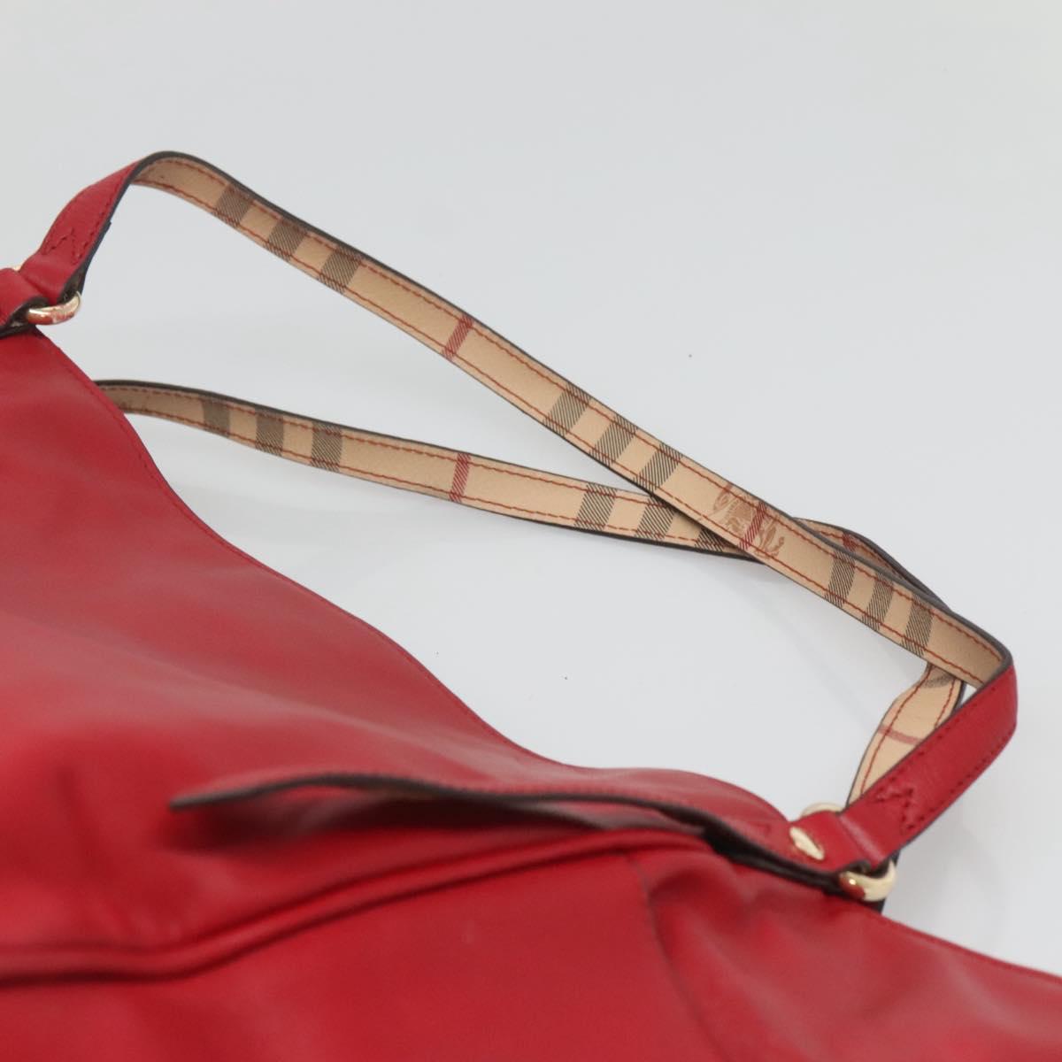 BURBERRY Tote Bag Leather Red Gold Auth 125684