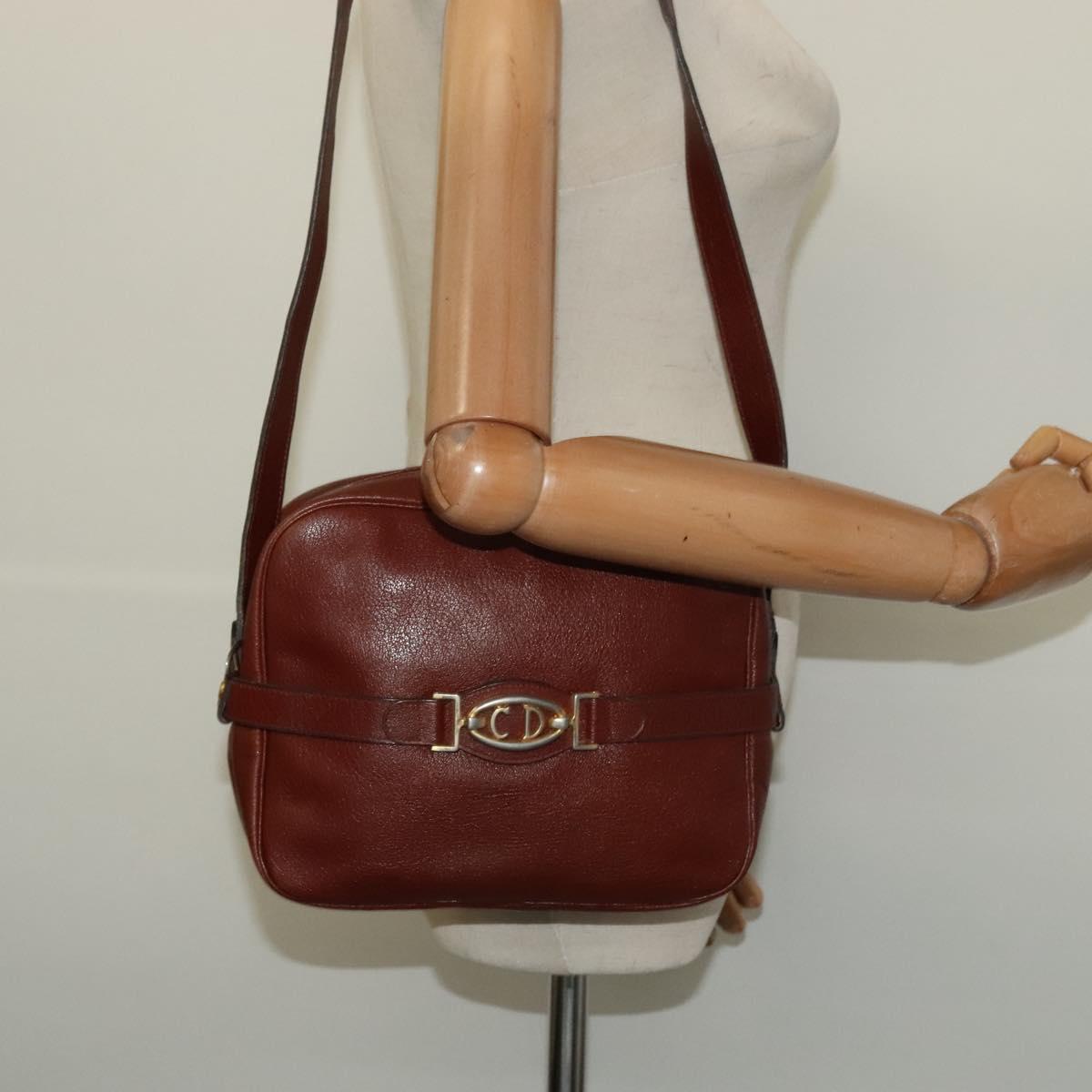 Christian Dior Shoulder Bag Leather Brown Gold Auth 125686