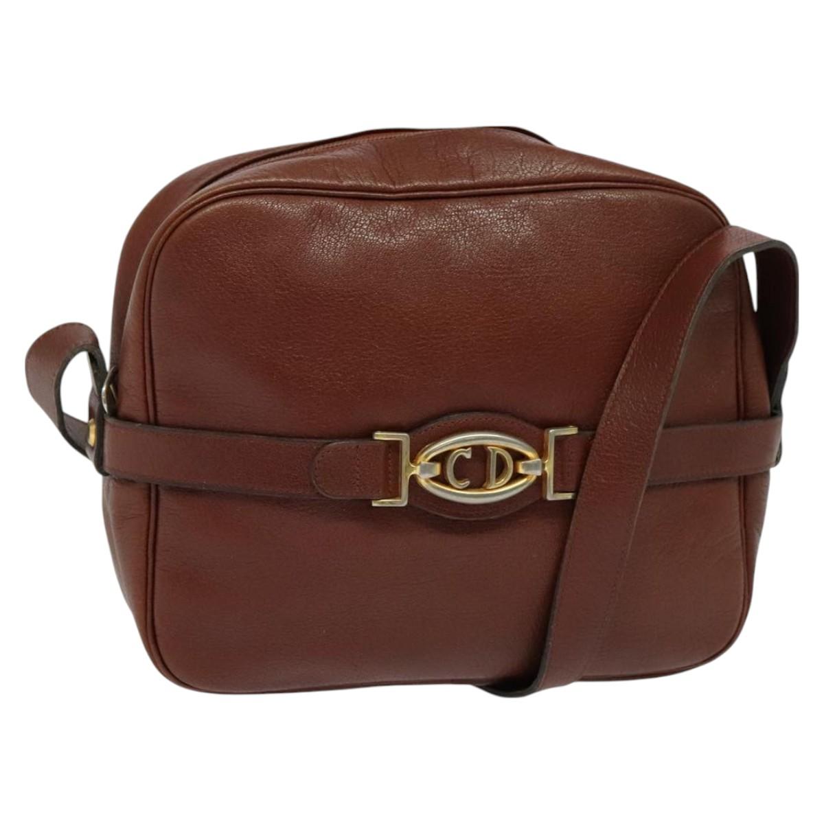 Christian Dior Shoulder Bag Leather Brown Gold Auth 125686