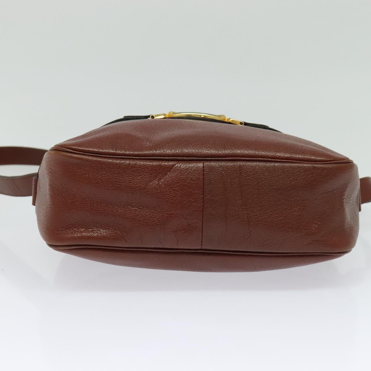 Christian Dior Shoulder Bag Leather Brown Gold Auth 125686