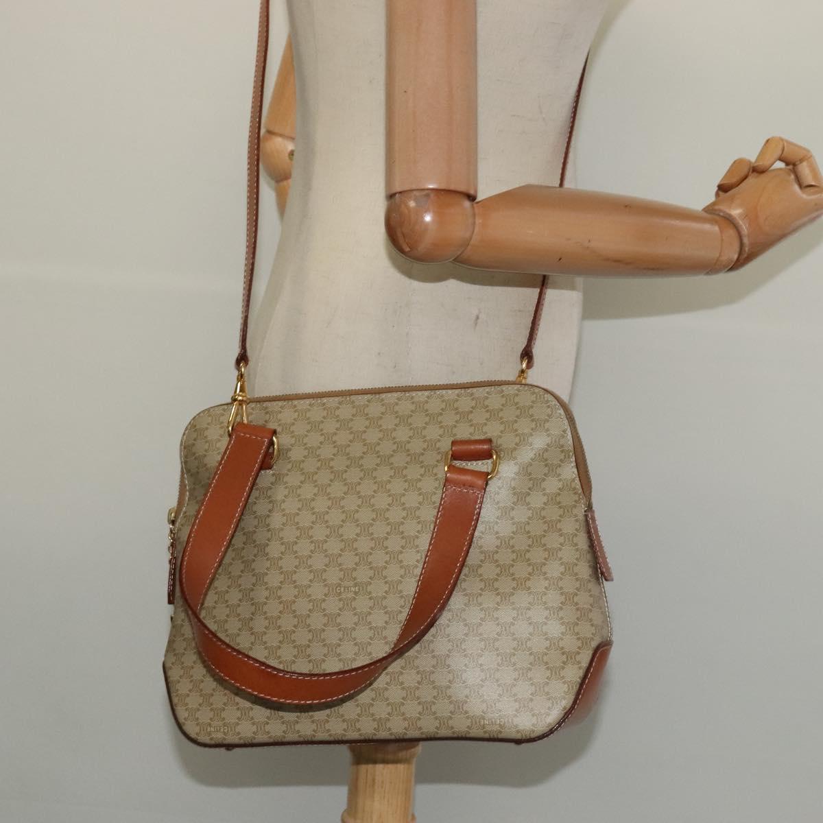 CELINE Macadam Canvas Hand Bag PVC 2way Beige Gold Auth 125690