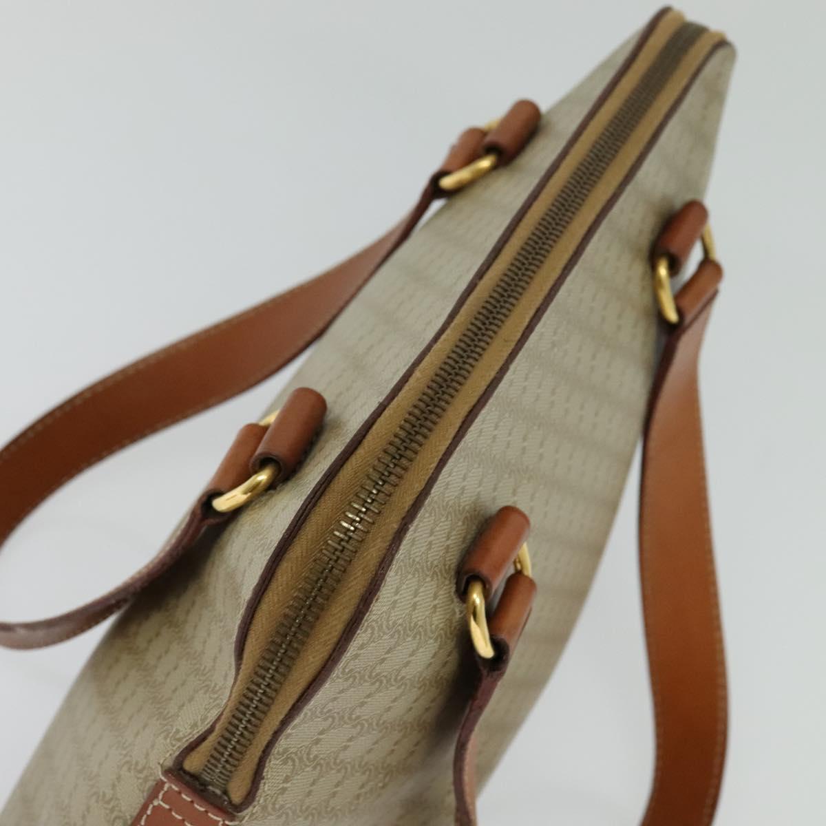 CELINE Macadam Canvas Hand Bag PVC 2way Beige Gold Auth 125690