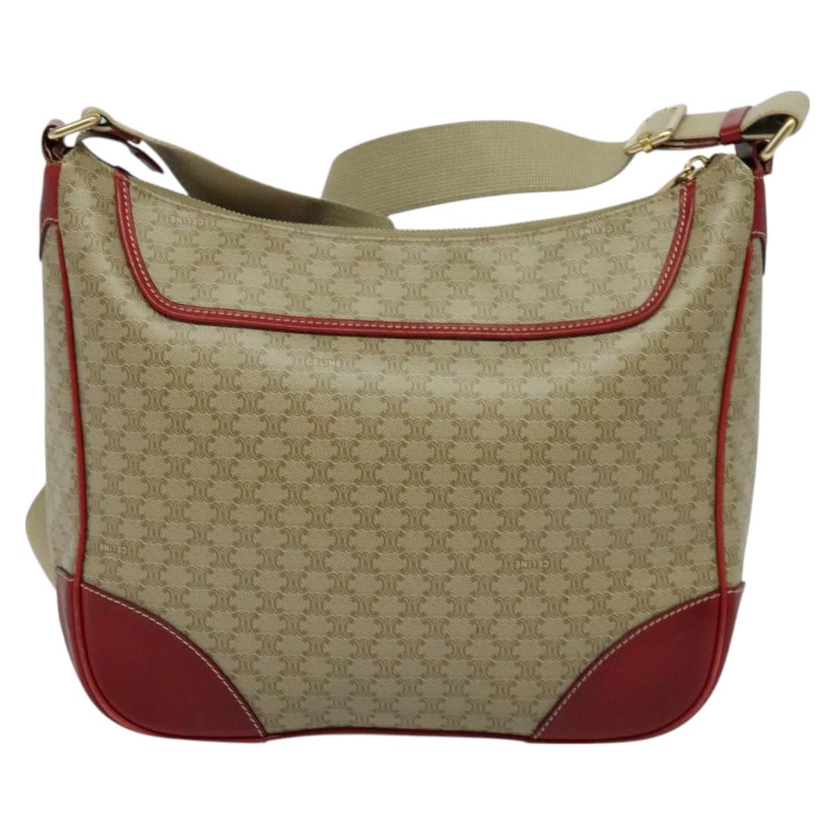 CELINE Macadam Canvas Shoulder Bag Beige Gold Auth 125691
