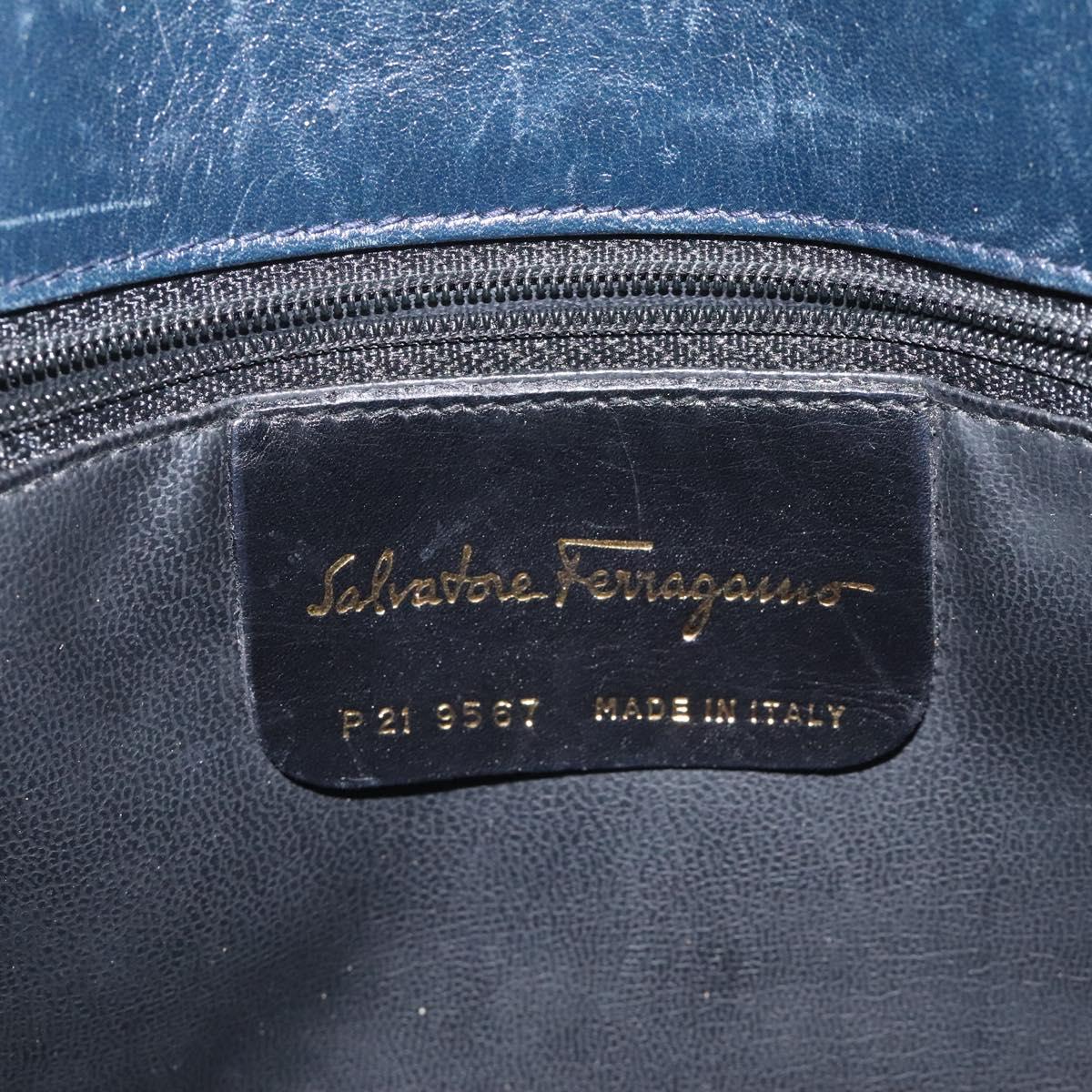 Salvatore Ferragamo Chain Shoulder Bag Leather Navy Gold Auth 125711