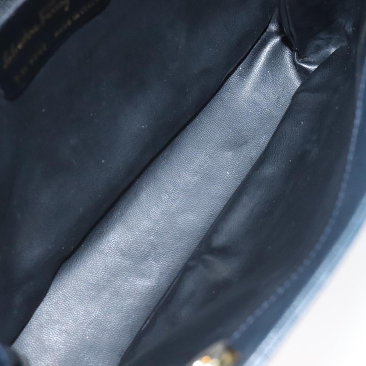 Salvatore Ferragamo Chain Shoulder Bag Leather Navy Gold Auth 125711