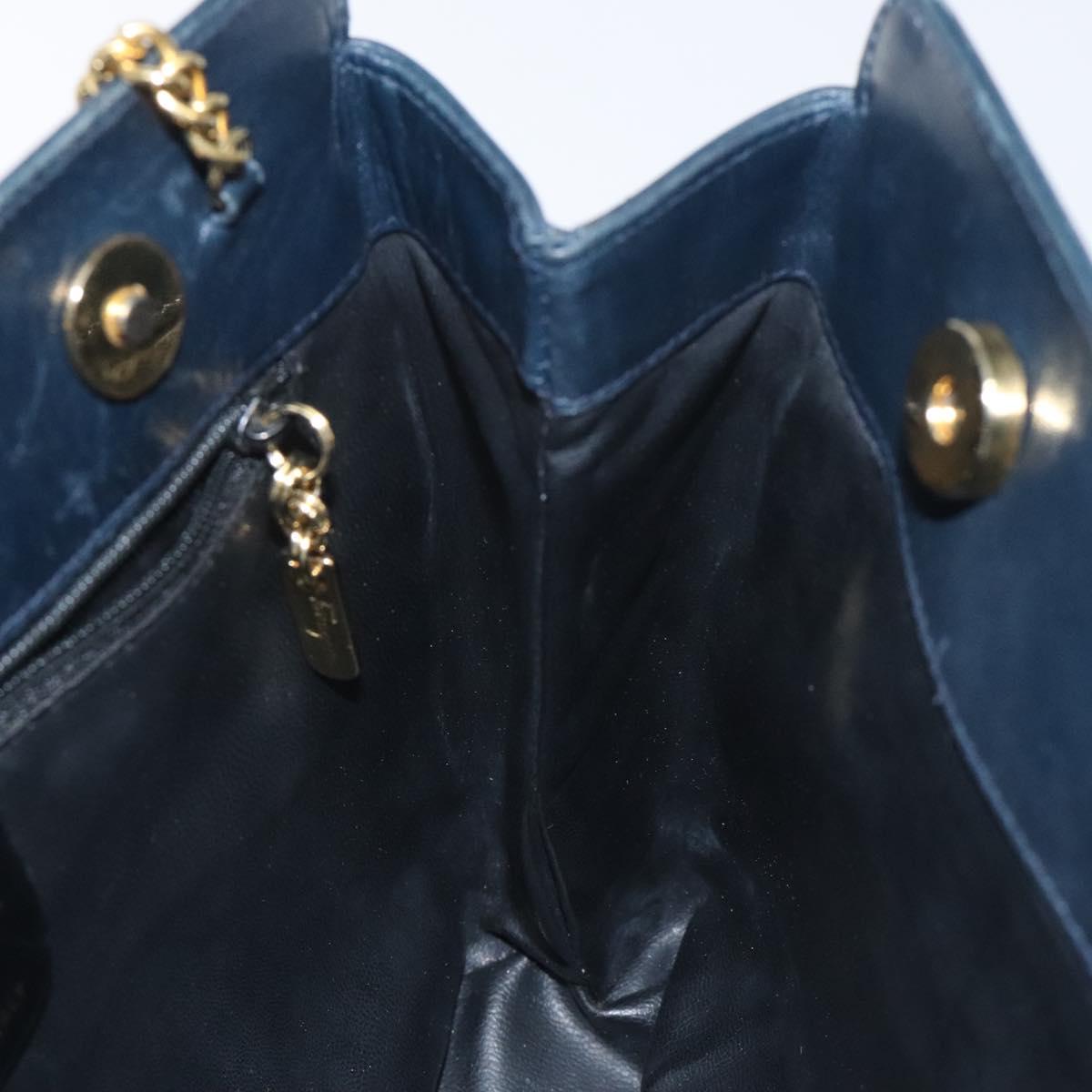 Salvatore Ferragamo Chain Shoulder Bag Leather Navy Gold Auth 125711