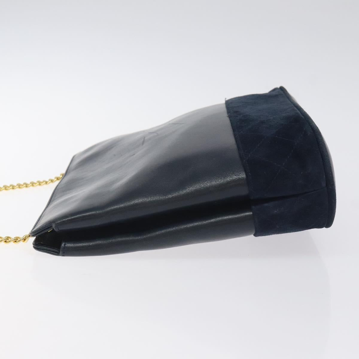 Salvatore Ferragamo Chain Shoulder Bag Leather Navy Gold Auth 125711