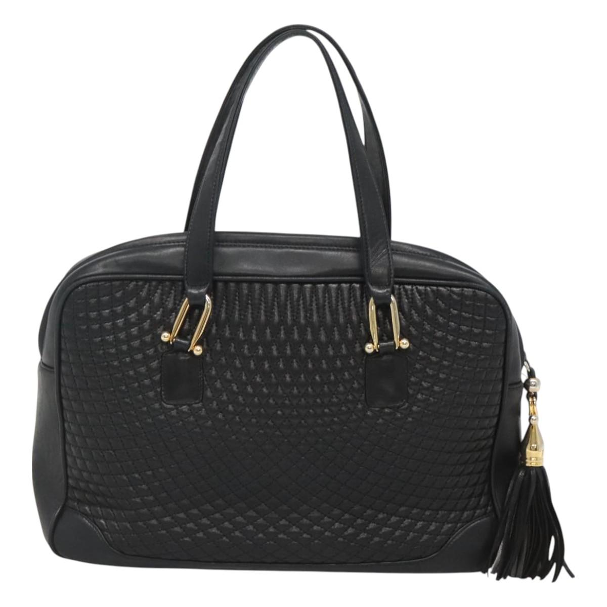 BALLY Hand Bag Leather Black Gold Auth 125714