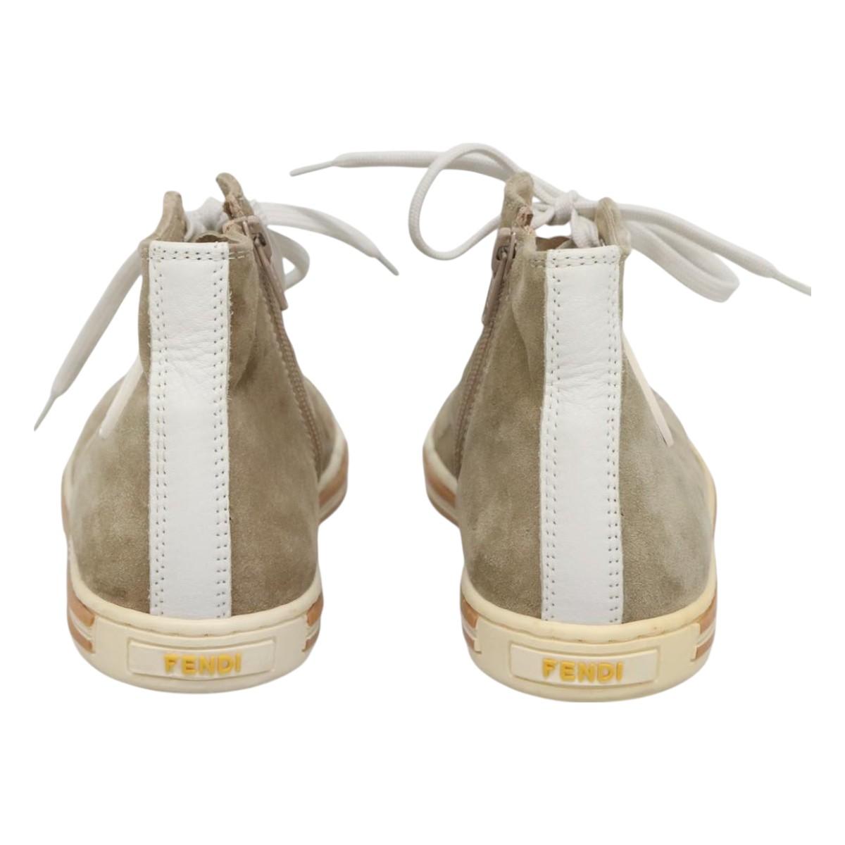 FENDI Sneakers Suede Beige Auth 125724