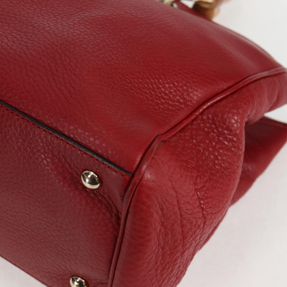 GUCCI Bamboo Hand Bag Leather 2way Red Gold 323660 Auth 125733
