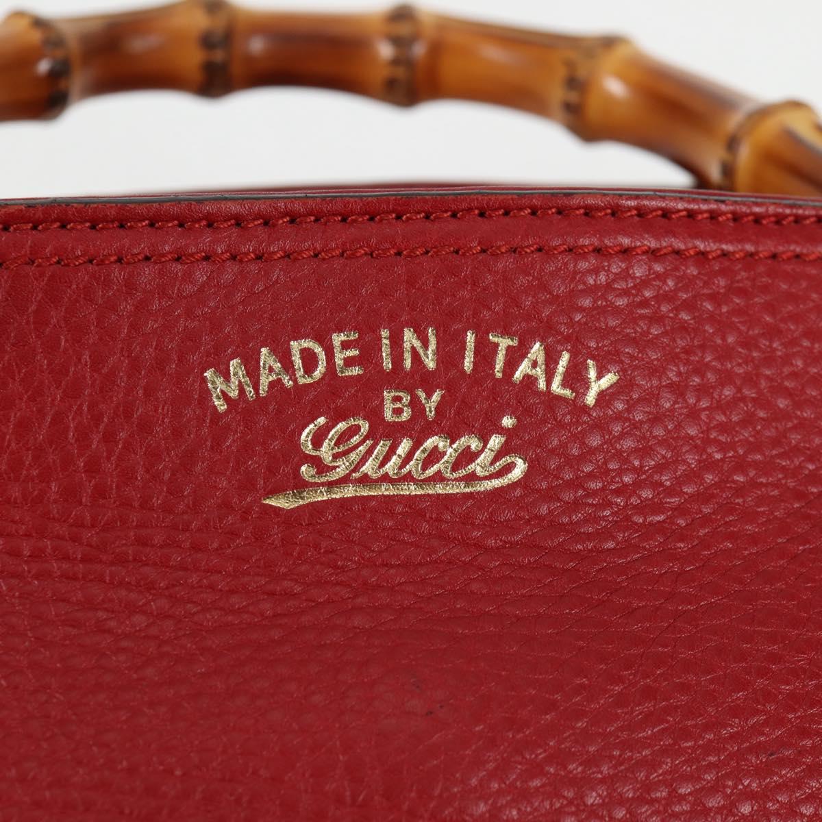 GUCCI Bamboo Hand Bag Leather 2way Red Gold 323660 Auth 125733