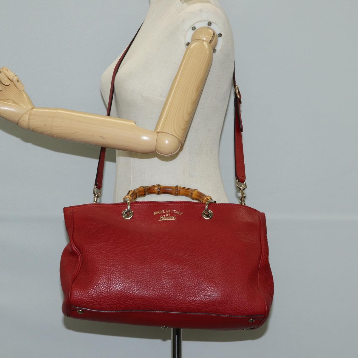 GUCCI Bamboo Hand Bag Leather 2way Red Gold 323660 Auth 125733