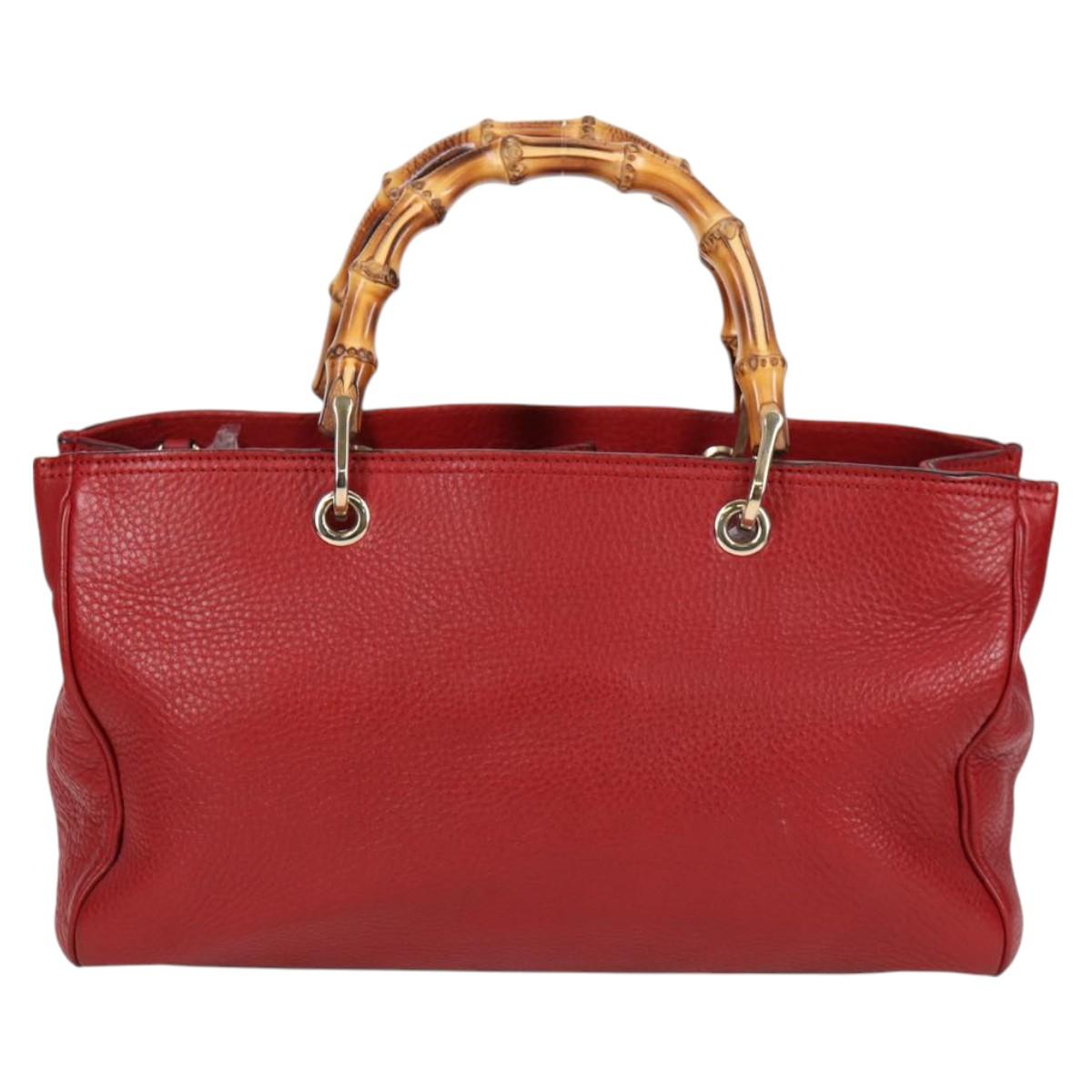 GUCCI Bamboo Hand Bag Leather 2way Red Gold 323660 Auth 125733