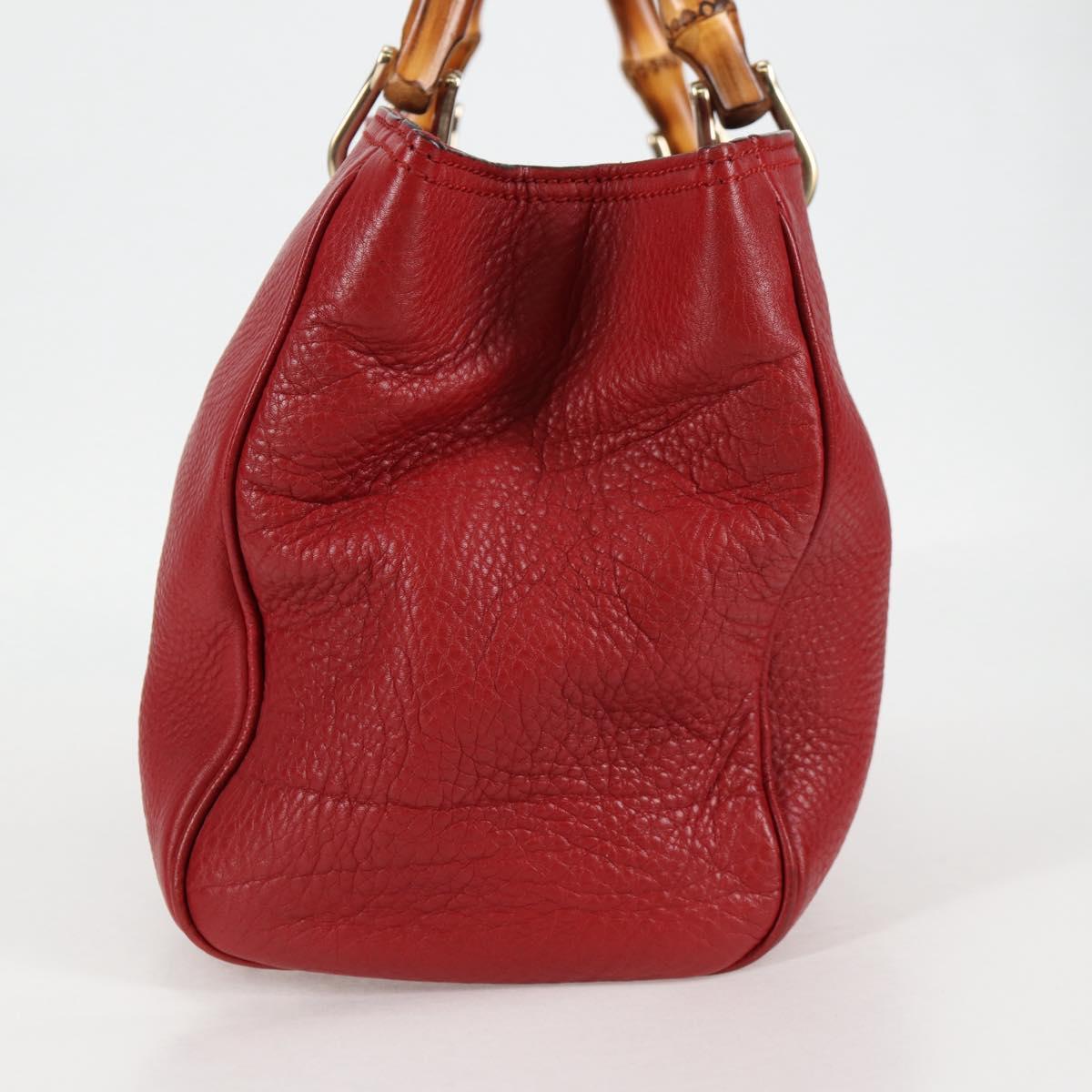 GUCCI Bamboo Hand Bag Leather 2way Red Gold 323660 Auth 125733
