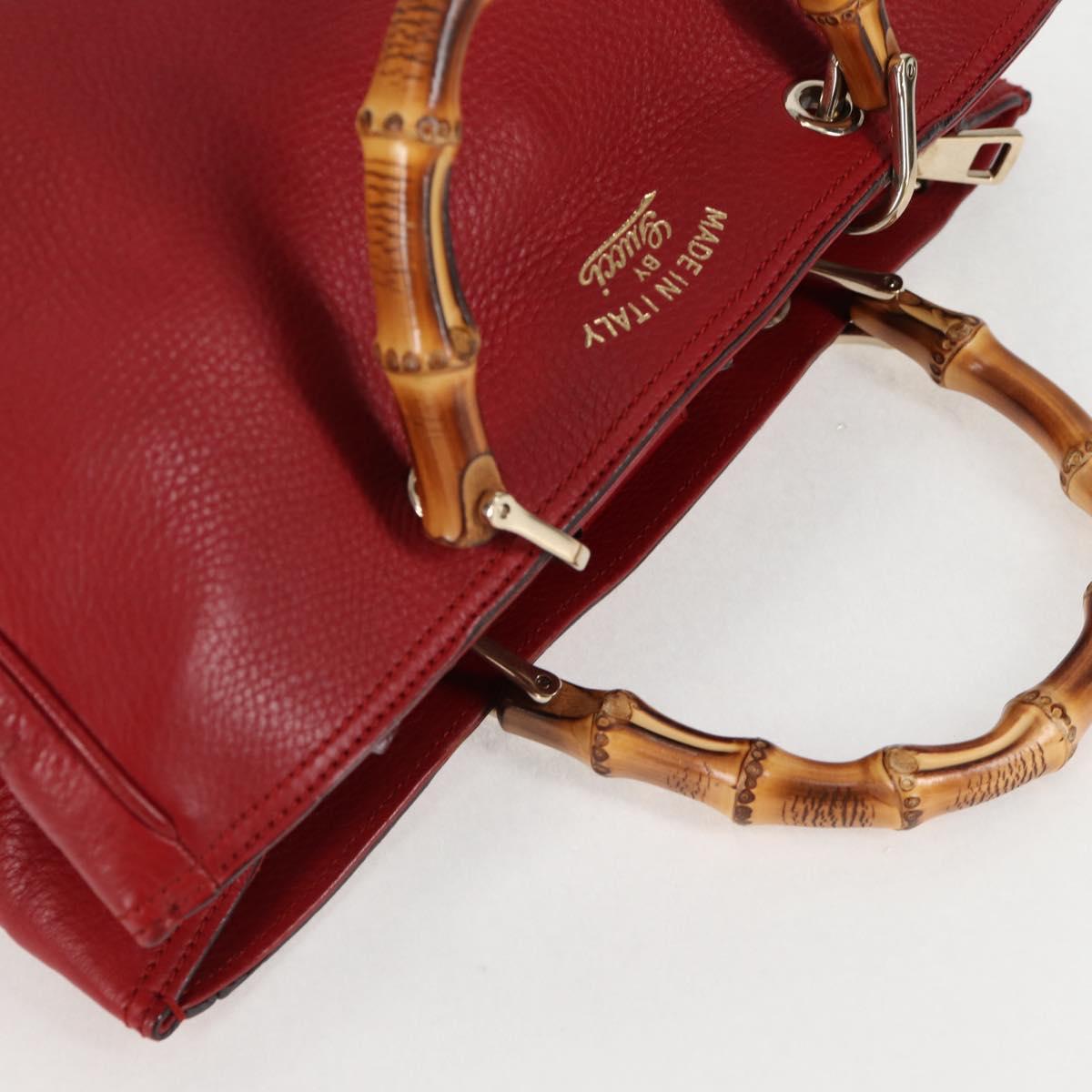 GUCCI Bamboo Hand Bag Leather 2way Red Gold 323660 Auth 125733