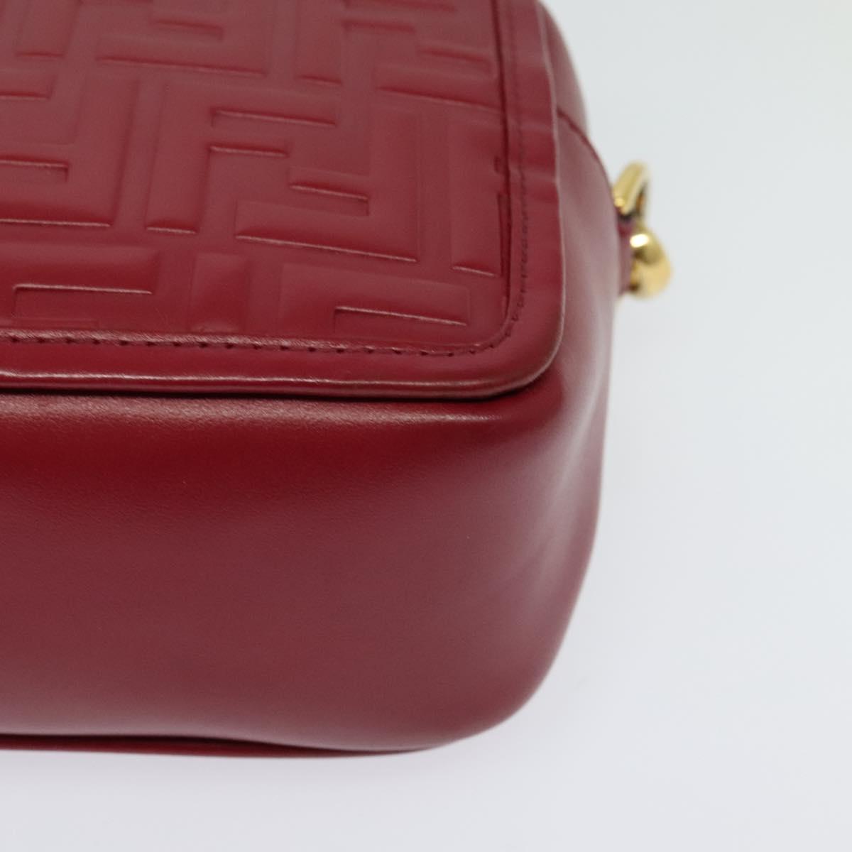 FENDI Zucca Shoulder Bag Leather Red Gold Auth 125736