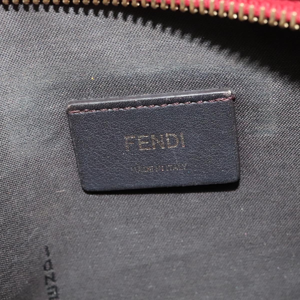 FENDI Zucca Shoulder Bag Leather Red Gold Auth 125736